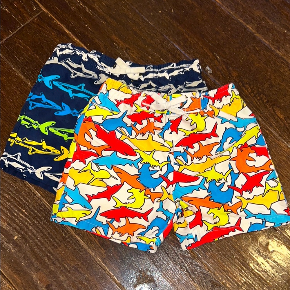 Flapdoodles Colorful Shark 🦈 Print Kids Swim Trunks 24months 2 pair EUC